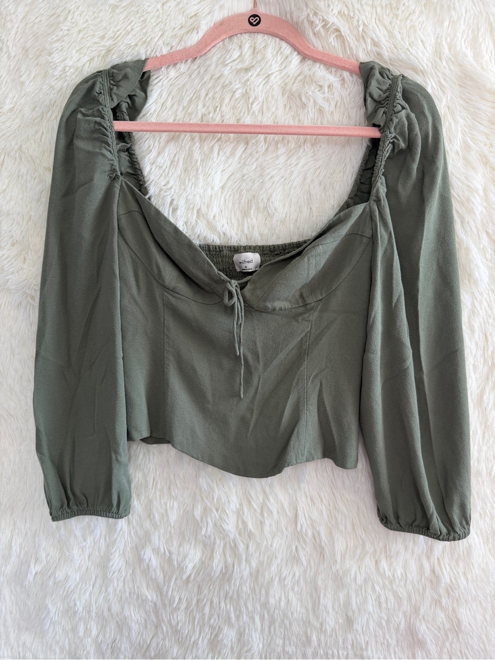 Wilfred Aritzia Womens Novella Blouse Size M Sage Milkmaid Peasant Cottagecore